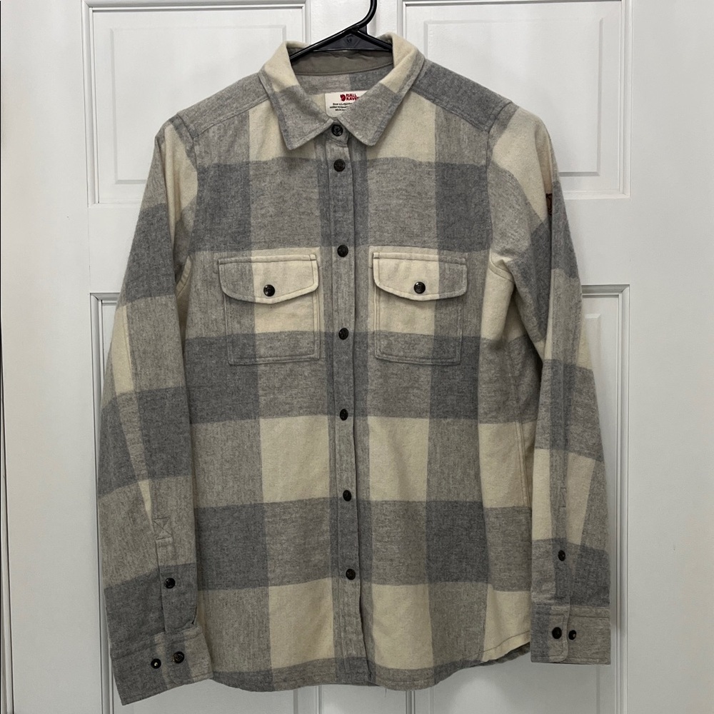 Fjall Raven Canada Shirt Button Snap Fog-chalk White Gray Plaid - Size Small